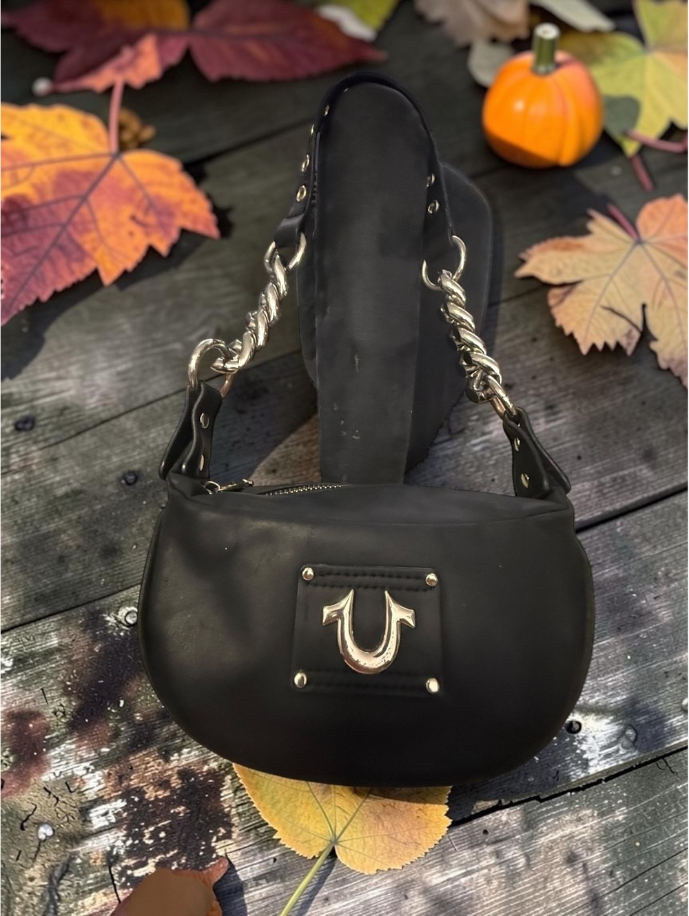True Religion Black Horseshoe Chain Shoulder Bag Y2K Western Moto